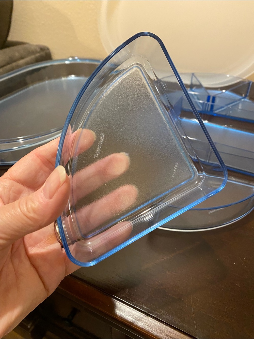 VTG Tupperware Blue PRELUDIO Watercolor Serving Oval Divided Serving Tray w/Lid - Picture 4 of 14